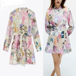 Zara Multicolor Floral Long Sleeve Dress